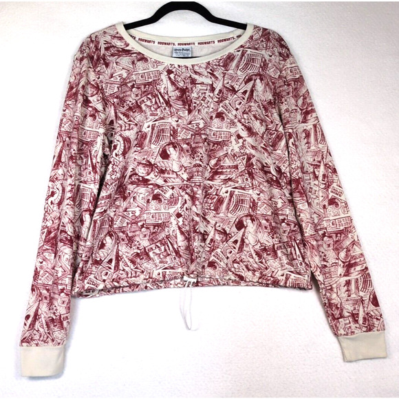 Harry Potter Hogwarts Sketch Cinch Waist Sweat Shirt Size L - Picture 2 of 12